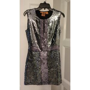 Tory Burch "Aurelia" Sequined Silver Tunic Dress